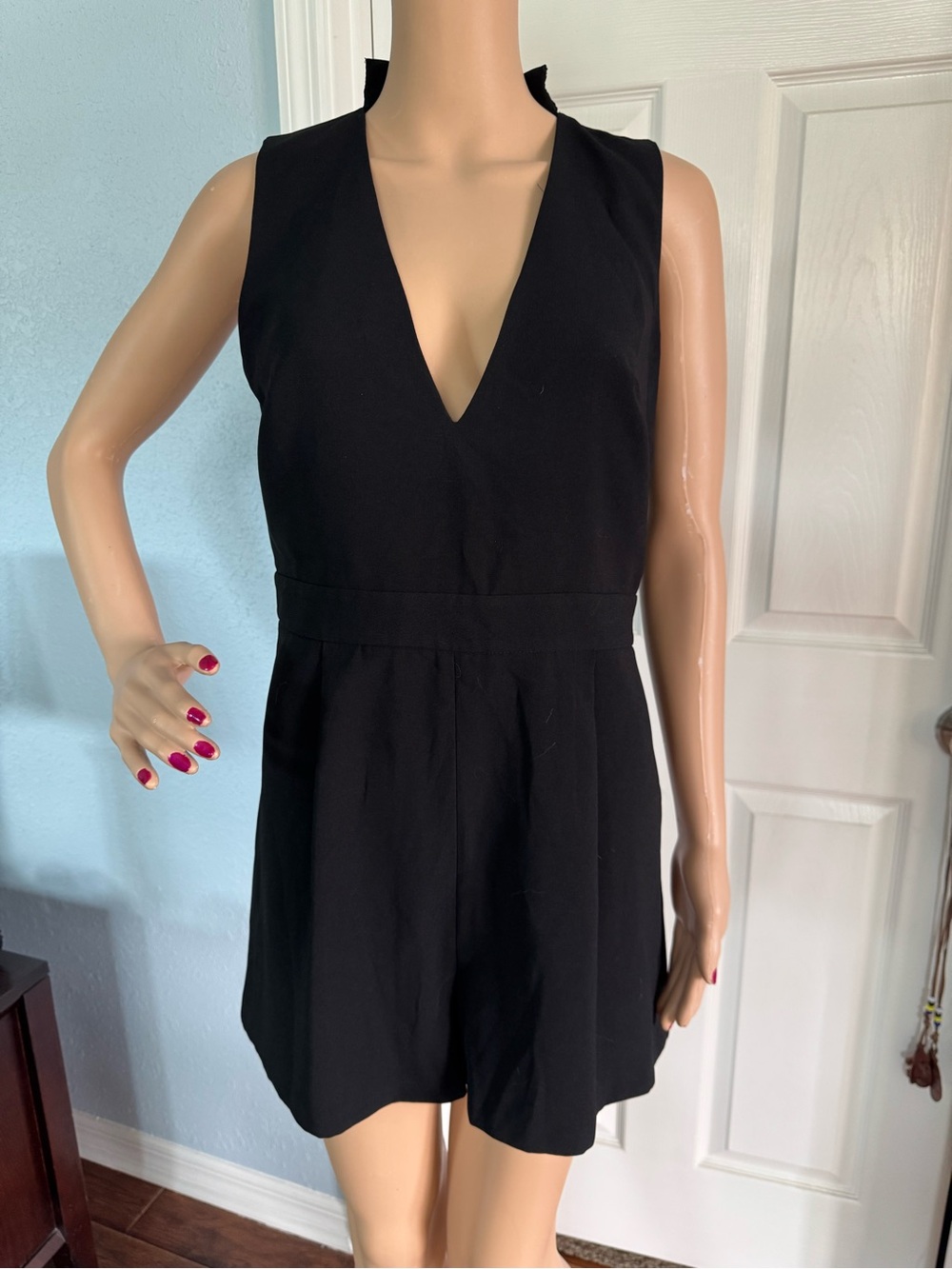 Topshop Black Sleeveless V-Neck Romper with Defined Waist